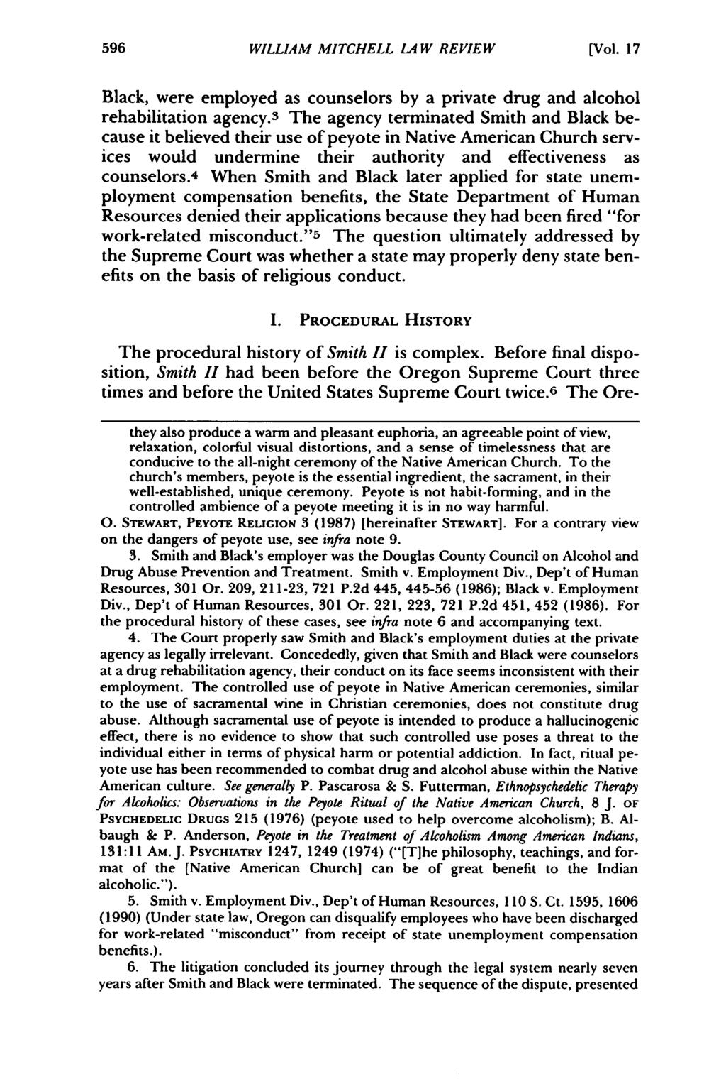 William Mitchell Law Review, Vol. 17, Iss. 2 [1991], Art. 16 WILLIAM MITCHELL LAW REVIEW [Vol. 17 Black, were employed as counselors by a private drug and alcohol rehabilitation agency.