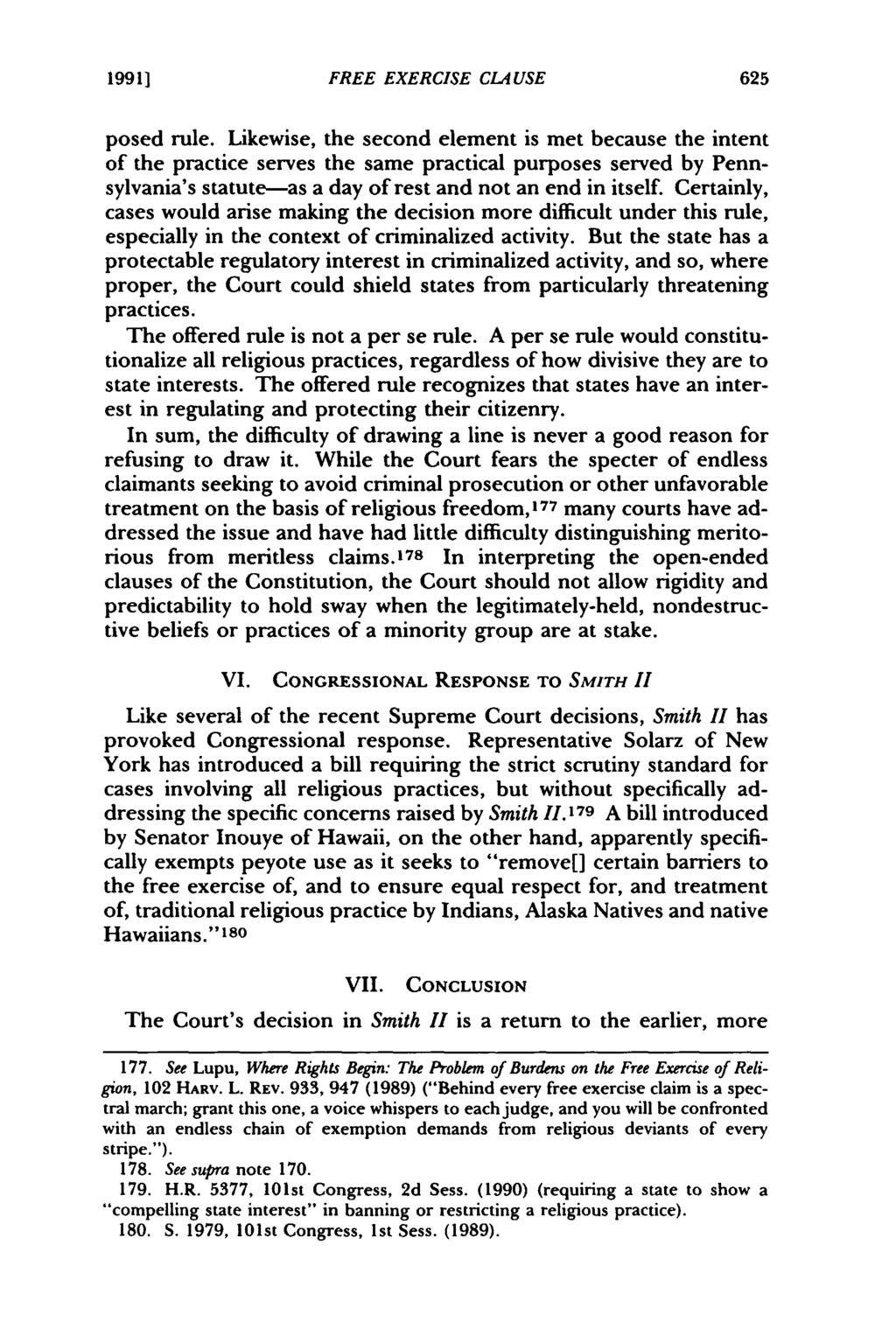 19911 Butler: Constitutional Law The Free Exercise Clause: The Supreme Court Av FREE EXERCISE CIA USE posed rule.