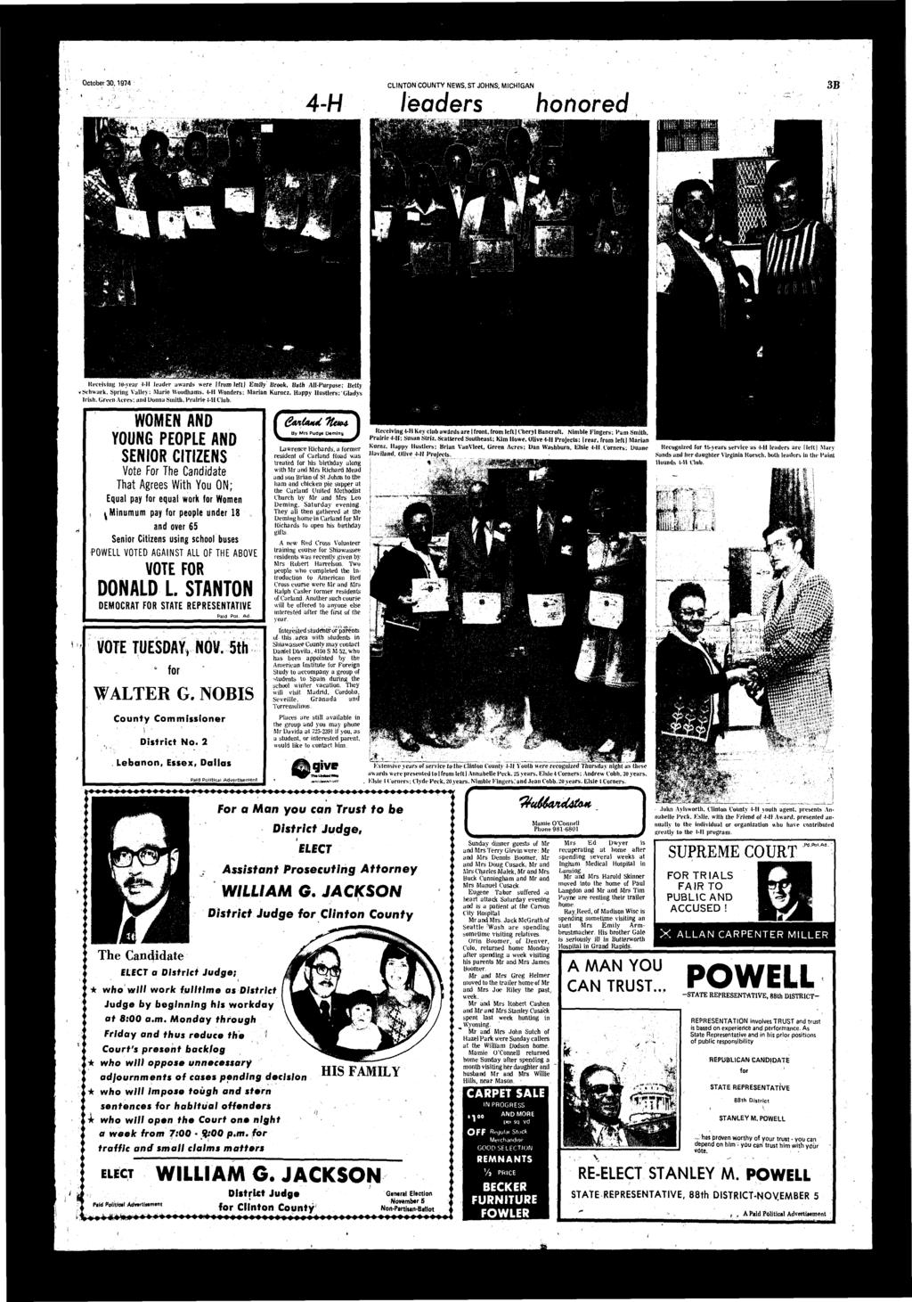 October 30.1974 CLINTON COUNTY NEWS. ST JOHNS; MICHIGAN leders honored 3B KeeeHmg )y-yer -Ml leder wrds were [from left) Emily Brook. Bth AH-Purpose; Betty yst-hwrk. Spring Vlley; Mrie Woudhms.