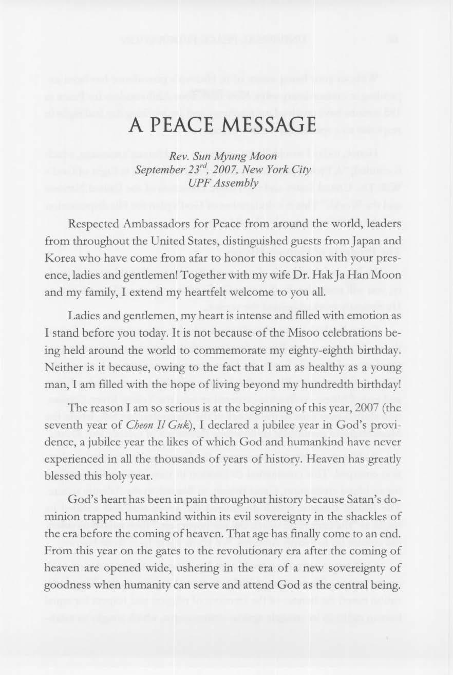 A PEACE MESSAGE Rev. Sun Myung Moon September 23rd.