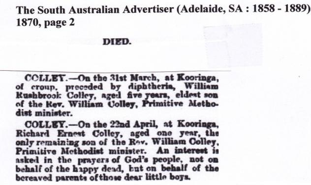 He is recorded as having delivered a number of sermons in an account of the meeting in the South Australian Advertiser on 8 th February, 1870.