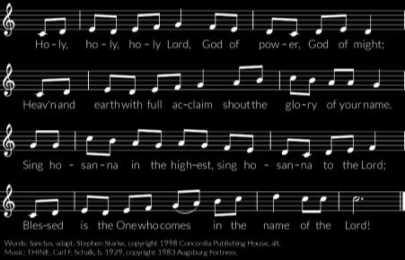 Holy, Holy This ancient song is the musical climax of the liturgy and uses texts from Isaiah and Jesus triumphal entry into Jerusalem on Palm Sunday.