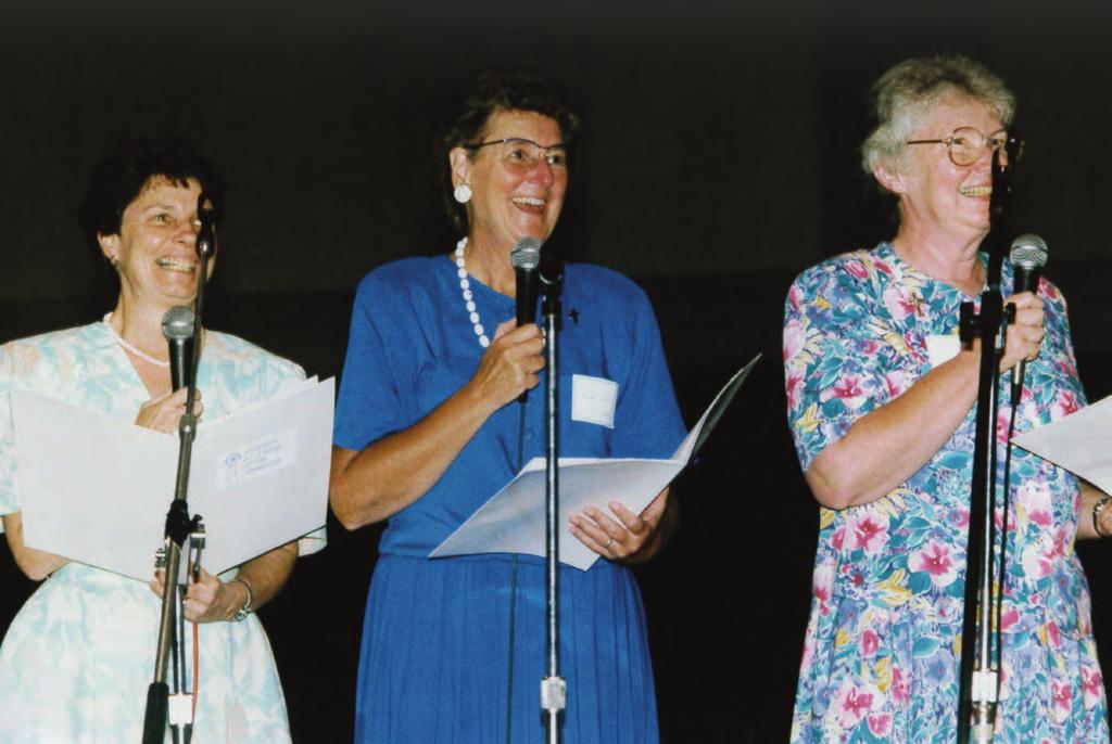 Sisters Amy Hoey, Judy Carle and Peggy Costa proclaim the Founding Statement on July 20, 1991.