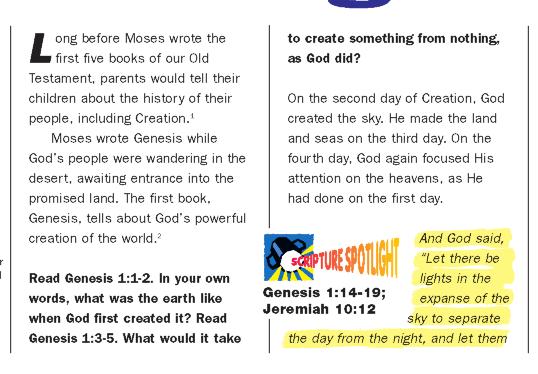 Give each student a copy of the Bible Adventures leaflet for Lesson 1. Also, ask students to turn to Genesis 1 in their Bibles.