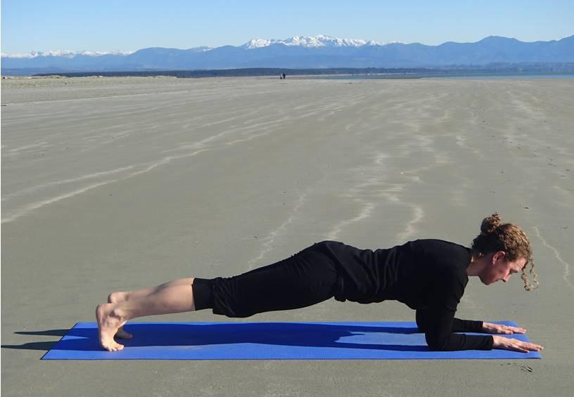 P.7 Extended Child (Utthita Balasana). Relax your bottom back onto your heels and your upper body towards the ground, extend your arms and relax your elbows (C). Continue as instructed.