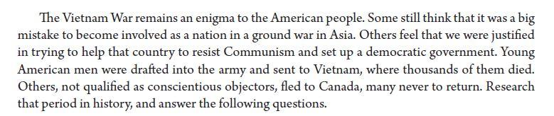 Part One: American Involvement in Vietnam Read the following information.