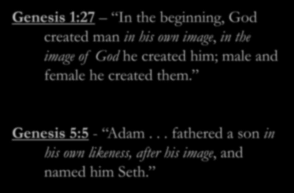 Genesis 1:27 In the beginning, God created man in his own image, in the image of God he created him; male and