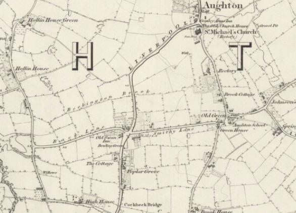 Ordnance map sheet 91, surveyed 1845 1846 showing John Ashcroft junior s Home Farm (on corner west of High House.