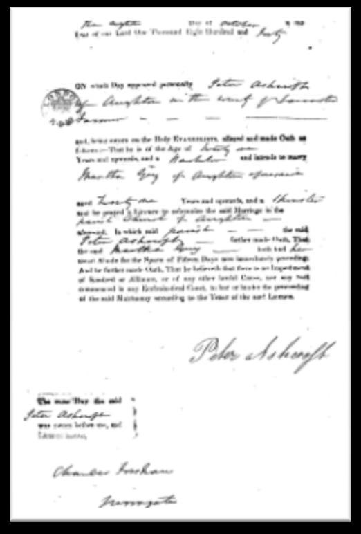 Baptism of Peter Ashcroft, Aughton, 1812 (Lancashire Archives, PR 3019/1) On 8 October 1840 as a