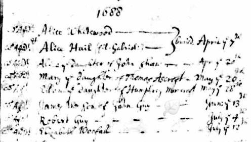 Marriage of William Ashcroft s widow Elizabeth & Robert Woofall, Aughton, 1686 (Lancashire Archives, PR 3019/1) Burial of Elizabeth Woofall, Aughton, 1688 (Lancashire Archives, PR 3019/1) Robert