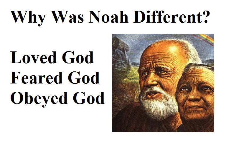 B. What made Noah different? Gen 6:8 But Noah found grace in the eyes of the LORD. 1. He loved God 2. He feared God he knew God was in charge and was angry at the sin in the world 3.