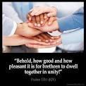 The Psalmist wrote, Behold, how good and how pleasant it is for brethren to dwell together in unity.