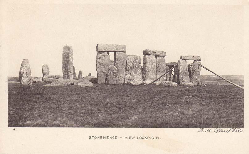 Figure 20: Another early Office of Works postcard, this one showing Stones 6 and 7 prestraightening, with timber supports still in place.