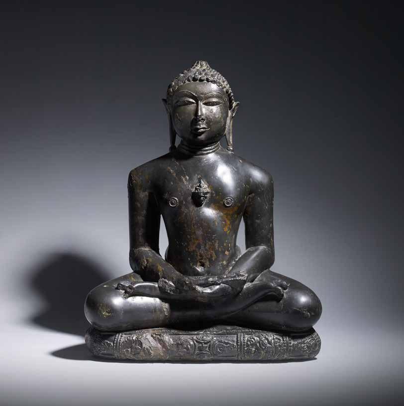 The Sanskrit inscription featured on this sculpture s cushion names its patron and the date of its dedication to the Jain temple: Suprabhanãtha Caused to be made by Nemicadra, pupil of Sãntibhadra,