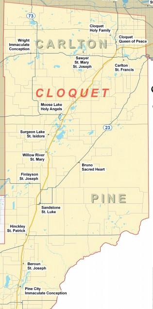 3 1 4 Cloquet Deanery Plan Map 2 5 Cluster 1 Cluster 2 Cluster 3 Cluster 4 Cluster 5 St. Francis/Carlton with SS Mary and Joseph/Sawyer St. Patrick/Hinckley (St.