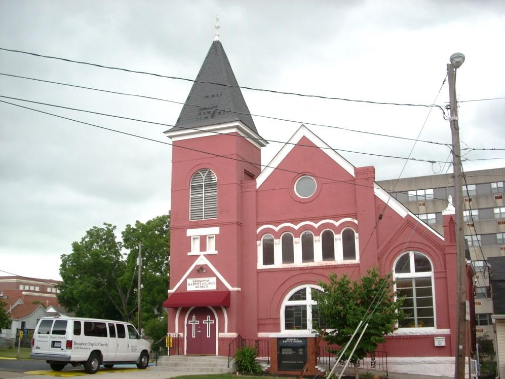 Broadway Baptist Church The church was led for 38 years (1955-1993) by Rev. Henry E. Baker Sr. Reverend Baker was a tireless worker for the black community of Winchester.