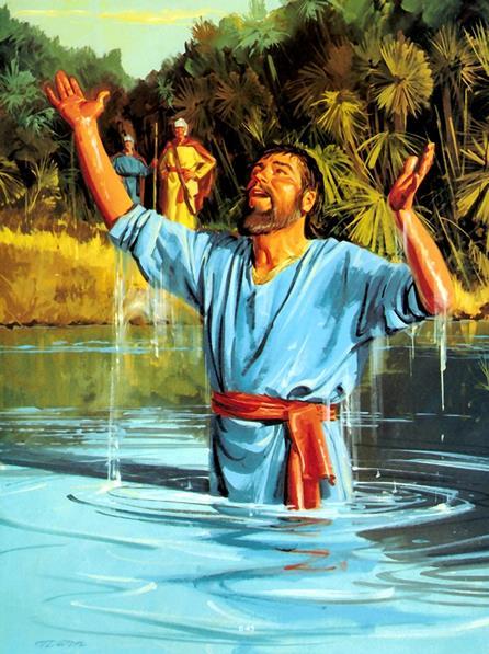 Healing Baptismal Waters Naaman commanded the Syrian army, but was also a leper, which in the Old Covenant was often seen as a sign of sin [2 Kgs 5:1-14] The prophet, Elisha, has him wash 7 times in
