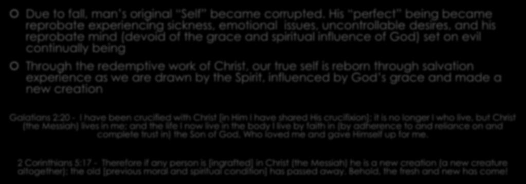What Is Our True Self? Redeemed Self Due to fall, man s original Self became corrupted.