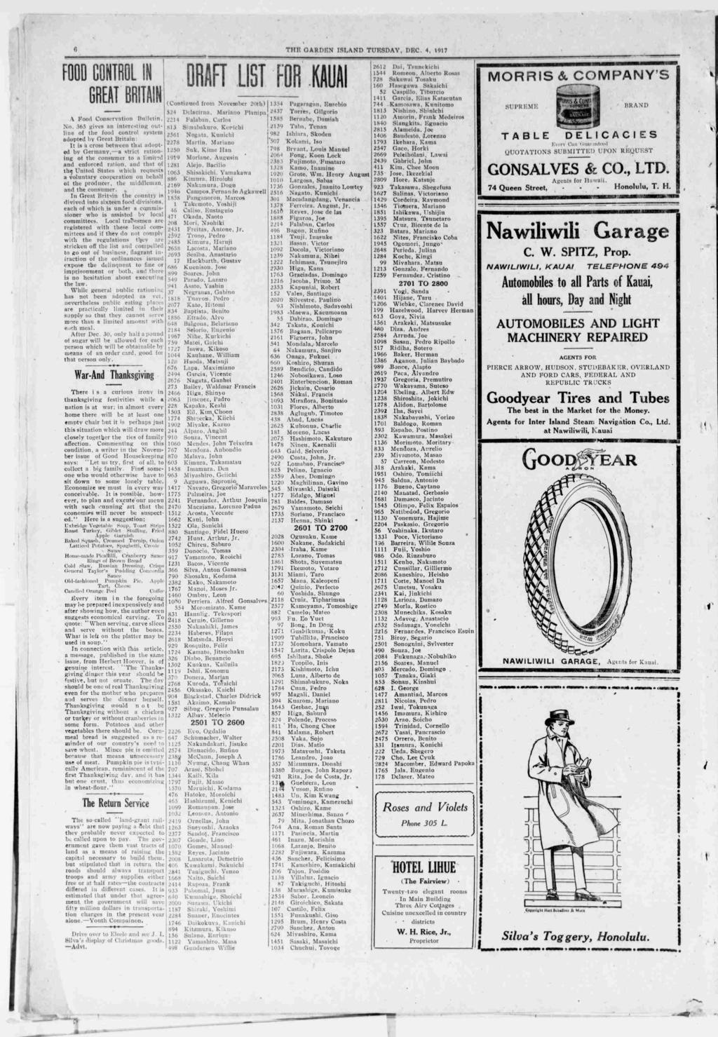 THE GARDEN SLAND TUESDAY, DEC. 4, 1917 FOOD CONTROL 111 GREAT BRTAN A Food Conservaton Bulletn, No.