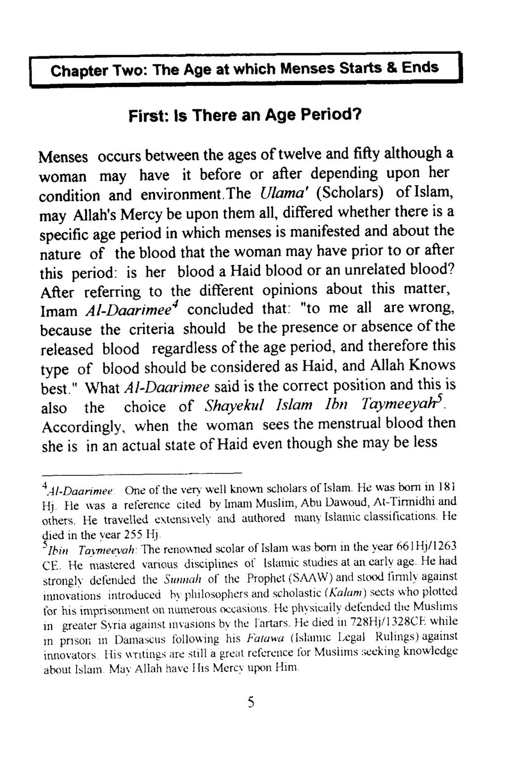 Chapter Two: The Age at which Menses Starts & Ends First: ls There an Age Period?