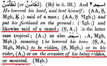 In the case of a camel: Source: Edward Lanes Lexicon