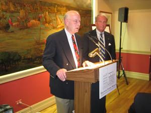 SRNY Commemorates Evacuation Day with Dinner, Guest Speaker Left: Special guest speaker William Sanders from the Portraits of Patriots organization speaks as SRNY President Dr. Charles C. Lucas, Jr.