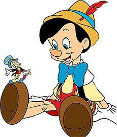 Early in his adventures Pinocchio meets an important friend who will accompany him through life and provide him with wise counsel and guidance.