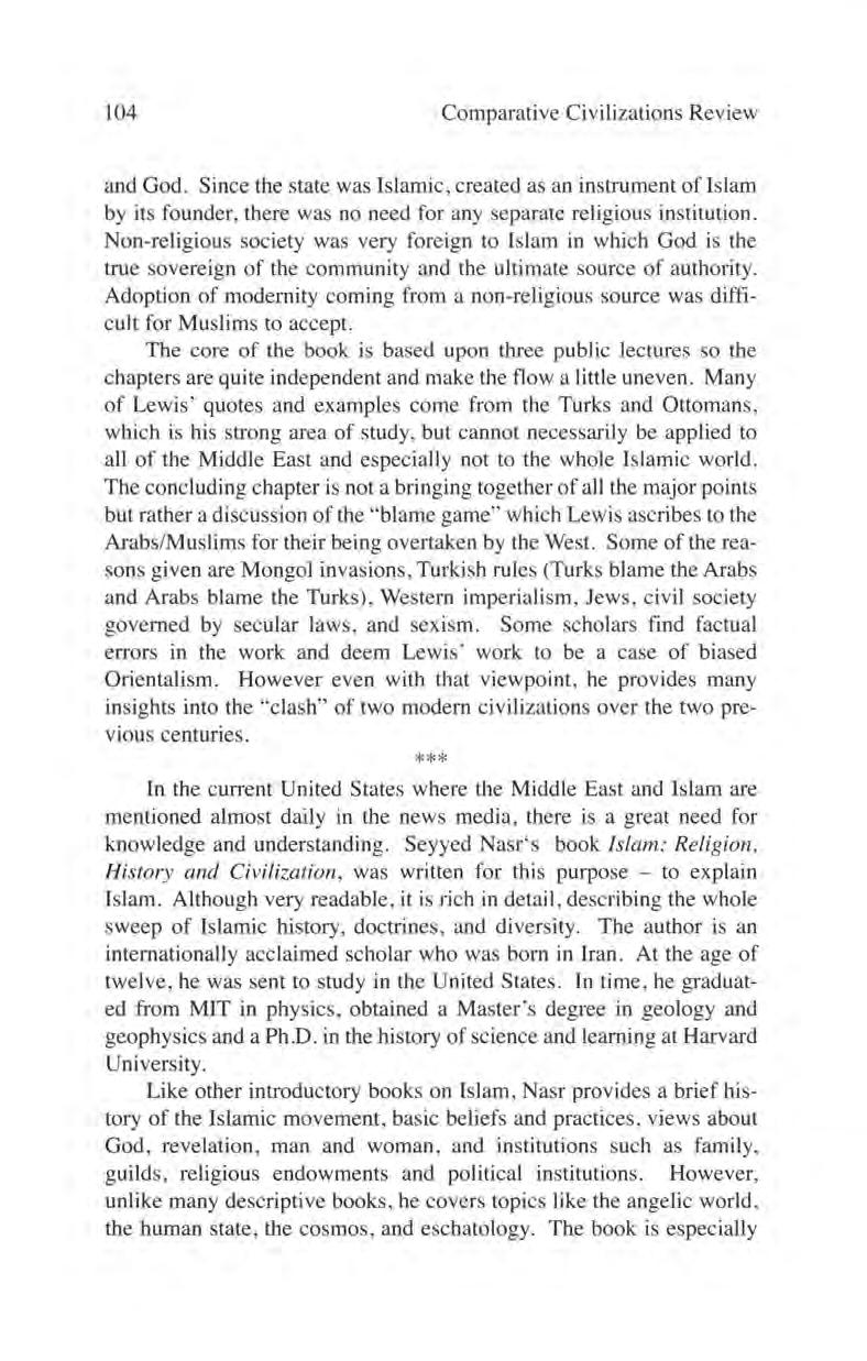 Lamb: Lewis, Bernard. <em>what Went Wrong: The Clash between Islam and 104 Comparative Civilizations Review and God.