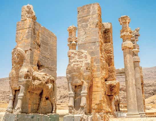RUINS, GATE OF ALL NATIONS, PERSEPOLIS with its tiled iwans (halls) and vaulted ceilings showcasing spectacular Persian architecture stretching from the 11th to the 18th century.