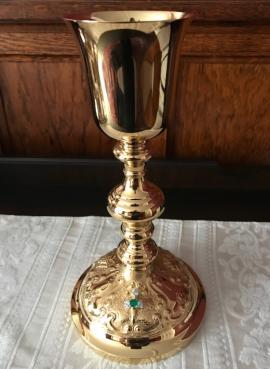 The chalice was given to Pawcatuck-native Paul Loverde when he was ordained a bishop. When he retired recently from serving as Bishop of Arlington, Virginia, he returned the chalice to St.