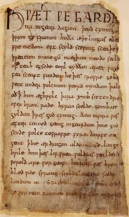 4 Module E History The first page of the manuscript of «Beowulf», the only epic poem written in Old English known to us THE ROOTS OF ENGLISH The story of English begins when a large group of people