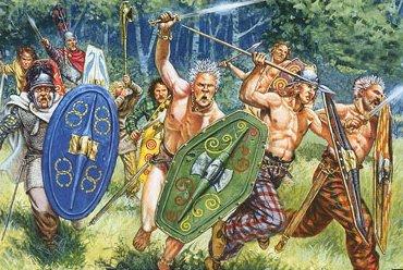 FROM 700 BC THE CELTS tall, fair-or red-haired, blue-eyed from central Europe or southern Russia, tribal technically advanced - ironwork - weaponry controlled the lowland areas of Britain more