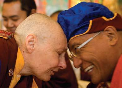 His Holiness bestowed this honour on Tenzin Palmo at Druk Amitabha Mountain in Katmandu, a Nunnery of about 150 young nuns, on his birthday, the 16th February 2008.
