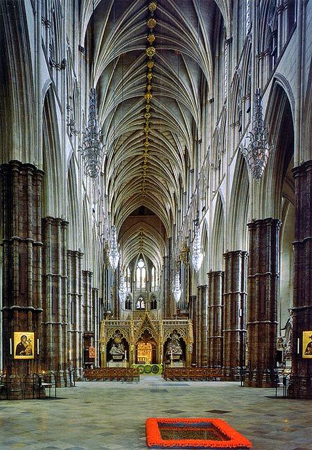 NAVE When Henry III died in 1272 the building of the Gothic Abbey was not complete and part of the Norman nave remained attached to the new work. The present nave was nearly 150 years in building.