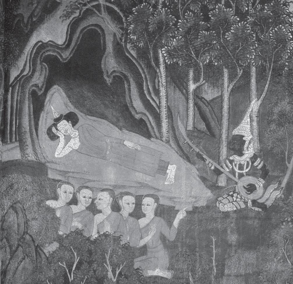 Buddha taking place then under the tree of the Goatherd Bangladesh where the scene is paired to the image of a comparison of two sources presenting different
