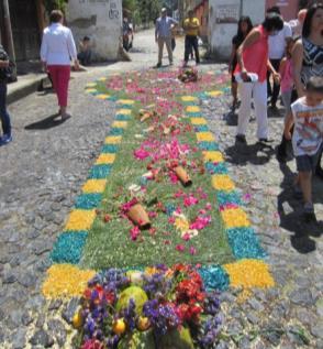 After eating and a short slide show of alfombras, we will make our own alfombra which will be used Easter morning in our sanctuary.