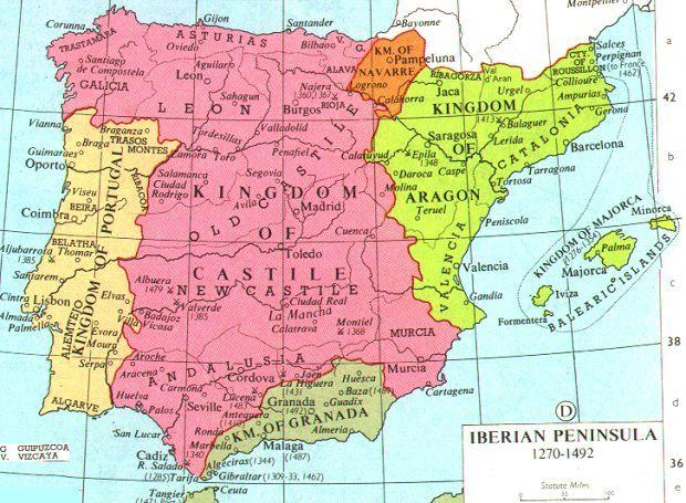 Iberia At the beginning of the period, the Iberian peninsula was split between a small northern Catholic region and the predominant Muslim states in the