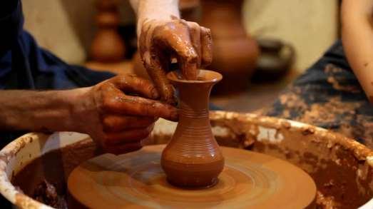 The potter makes beautiful pottery (skillful kamma) and he is sometimes careless and his pots crack and break up from various flaws (unskillful kamma).