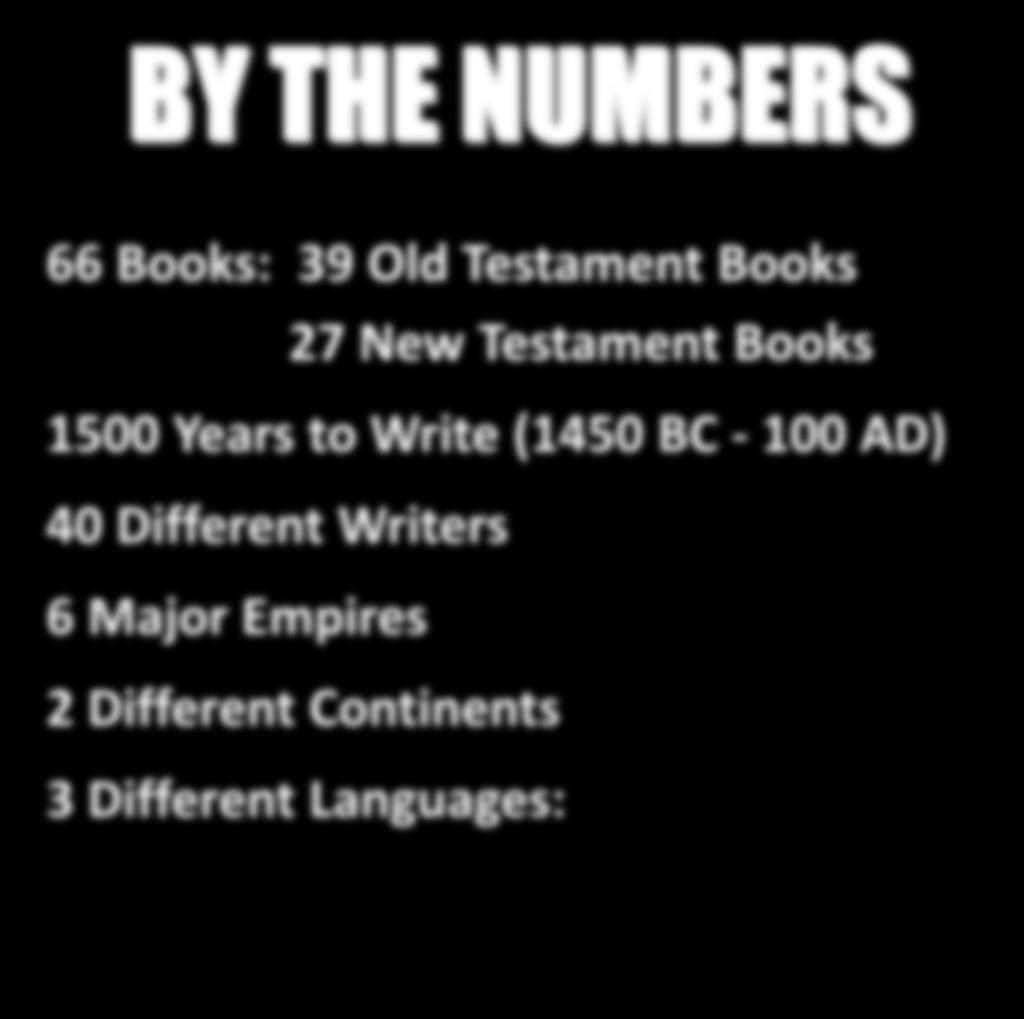 (1450 BC - 100 AD) 40 Different Writers 6 Major