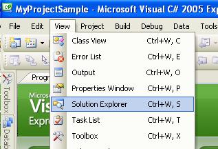 חלון ה- Solution Explorer ממוקם בדרך כלל בצידו הימני של, Visual Studio כברירת מחדל הוא אינו מוצג אלא מיוצג על ידי לשונית אשר עמידה עליה עם הסמן של העכבר