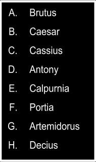 Name: Date: Text Read Julius Caesar - Act 2 Test Part 1 - Characters Choose the letter of the word from the word bank that fits each statement 1.