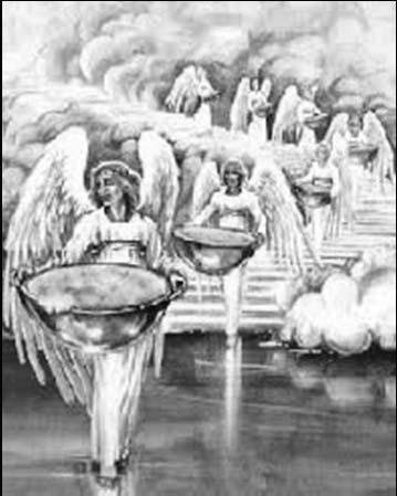 Revelation 16:17 The seventh angel poured his bowl into the air, and. a loud voice came out of the temple, from the throne, saying, "It is done!