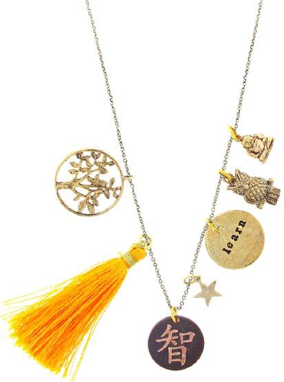 I J I Wisdom Necklace - 24 chain FF09-G, FF09-S tree - growth, stability star - to reach your goals and aspirations chinese symbol - wisdom learn coin - to assist with growth yellow tassel -