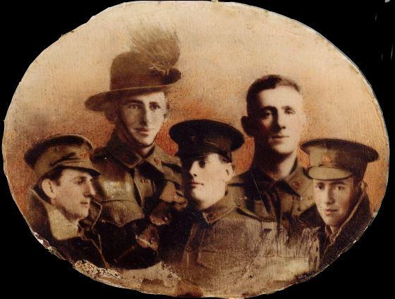 Portrait of the 5 brothers that their mother used to wear (l-r) Robert, James, Thomas, Patrick & Vincent Conmee/ Kinchington Pte Robert Kinchington was one of 5 brothers who served during the war.