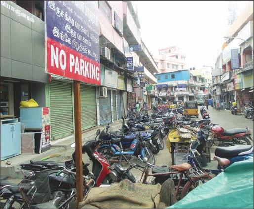 Nearby residents said that in spite of the no parking sign and blatant violation by ve- hicle owners, no action is taken by the traffic police to seize the vehicles or