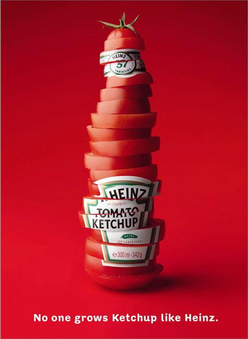Ad #7: Ketchup bottle resembling sliced tomato. No one grows ketchup like Heinz.