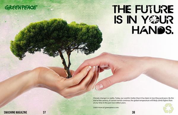 Ad #8: Hand passing off tree to other hand. The future is in your hands.