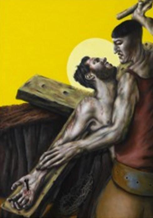 Station Eleven:- Jesus is nailed to the cross. We adore you O Christ, and we bless you. Because by your Holy Cross you have redeemed the world. READING Luke 23 vv.