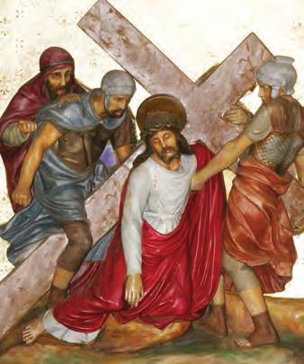 The Third Station Jesus Falls the First Time Toward noon, Jesus, suffering from extreme fatigue and with the weight of the Cross crushing His injured back, stumbled to the ground.