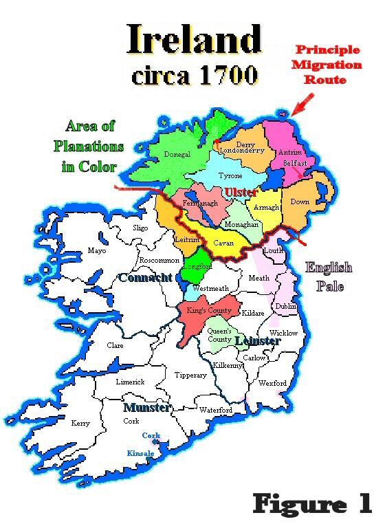 northern part of Ireland was confiscated by the crown as result of the O Neill revolt; and the lands gained were allotted to new settlers of Scotch and English extraction, see Figure 1.